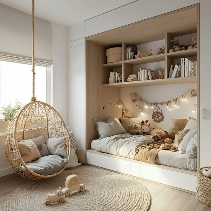 Vaiko kambario interjeras su spalvomis, kurios skatina kūrybiškumą ir ramybę