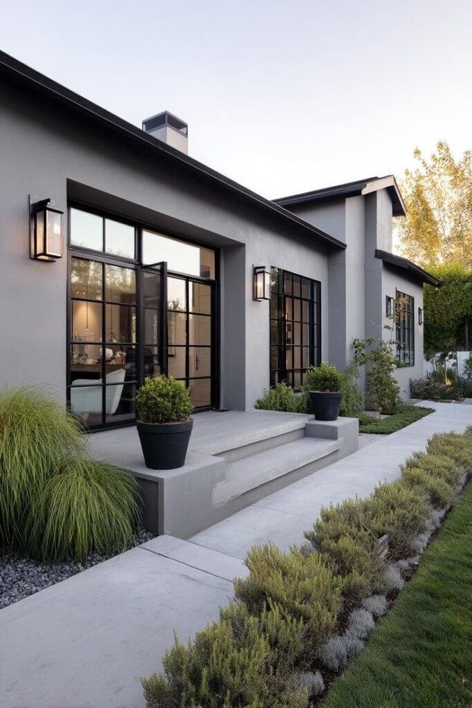 Pilkas namo fasadas: 20 idėjų nuotraukų galerijoje