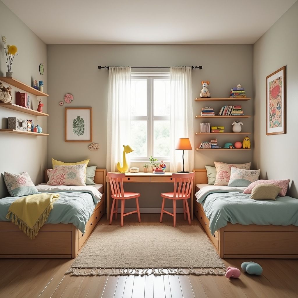 Dviejų vaikų kambario interjeras su idėjomis, kaip išnaudoti kiekvieną erdvės kampą