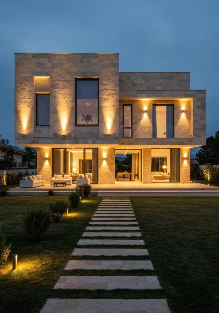 Fasado apšvietimas: kaip pabrėžti namo architektūrą ir stilių