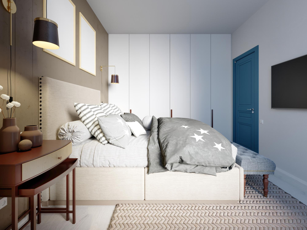 Kaip derinti spalvas ir baldus, kad miegamasis atrodytų erdvesnis