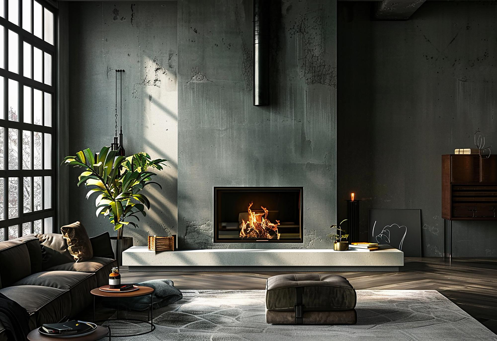 Industrinio (loft) stiliaus židinių apdailos pavyzdžiai