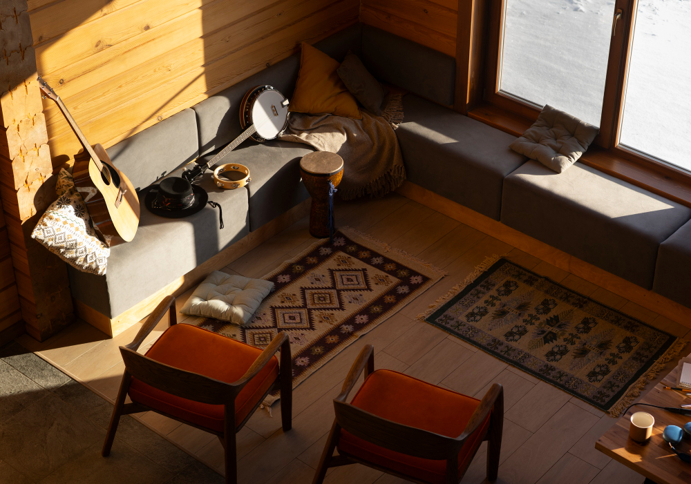 Rąstinio namo interjeras pagal stilių