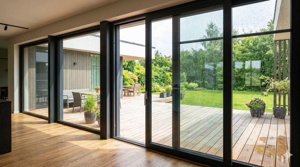 Terasos grindys ir stiklinimas: akmens masės plytelės, lentos ir stumdomų langų kaina