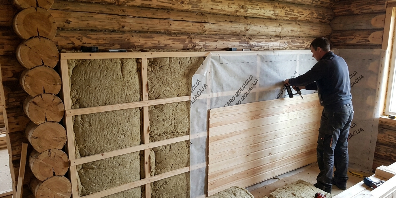 Rąstinio namo šiltinimas iš vidaus – privalumai, trūkumai ir svarbiausi niuansai