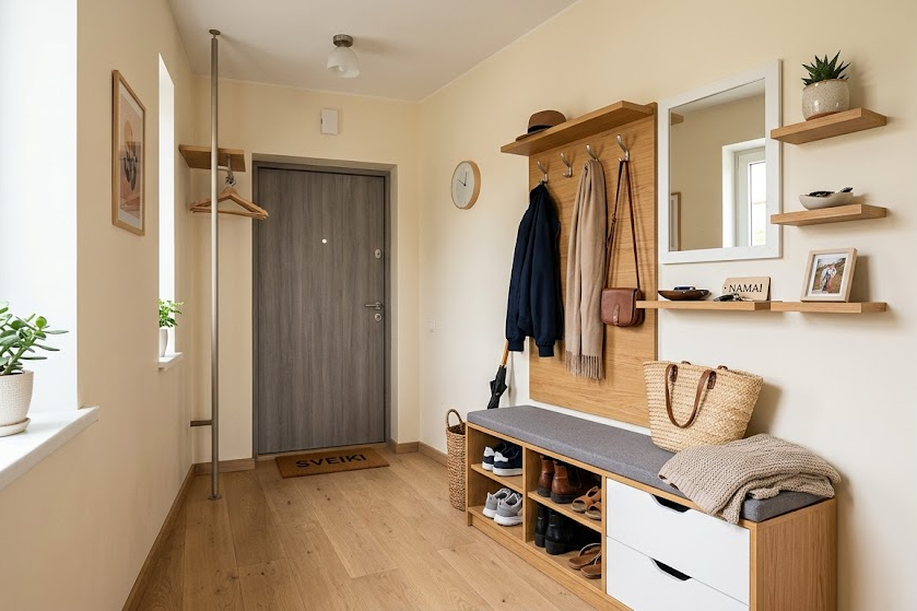 Idėjos mažo prieškambario interjerui, kurios suteikia stiliaus ir tvarkos pojūtį