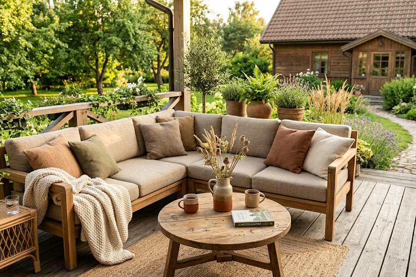 Modernūs terasos baldai: populiariausi dizaino sprendimai ir tendencijos 2026 metams