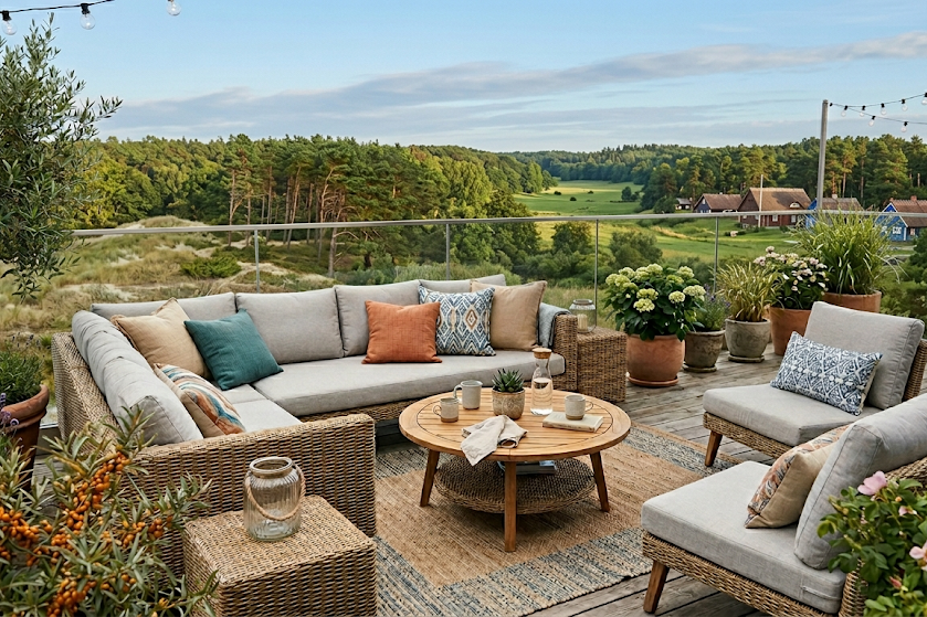 Modernūs terasos baldai: populiariausi dizaino sprendimai ir tendencijos 2026 metams