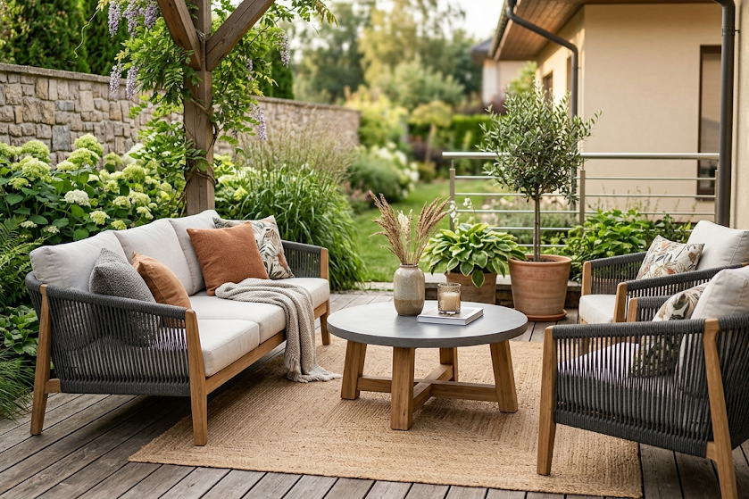 Modernūs terasos baldai: populiariausi dizaino sprendimai ir tendencijos 2026 metams
